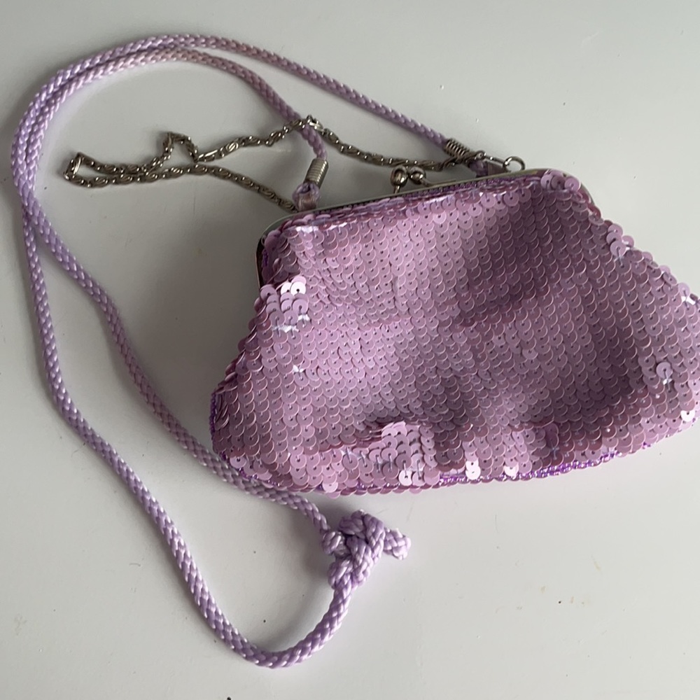 Y2K Claire’s sequin purse crossbody evening bag purple embellished